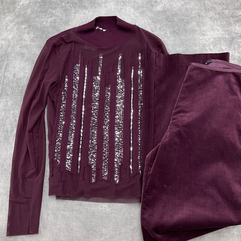 Spanner Sweater Pant Set Women 4 Purple Knit Embellished‎ Mesh VTG NWT Deadstock